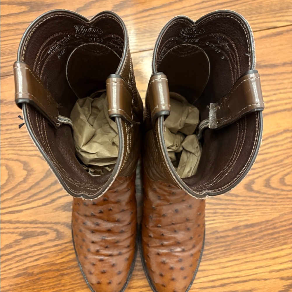 Vintage Justin Men's Brown Ostrich Leather Western Boots - Picture 2 of 11